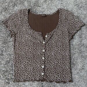 Wild Fable Brown and White Floral Button-Down Top